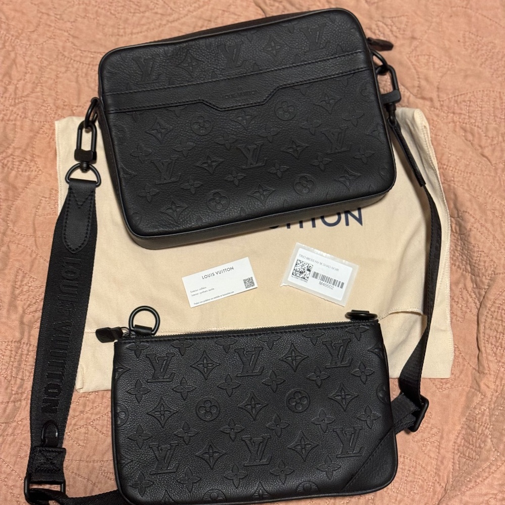 Louis Vuitton Trio Messenger Shadow Noir Monogram-embossed calf skin